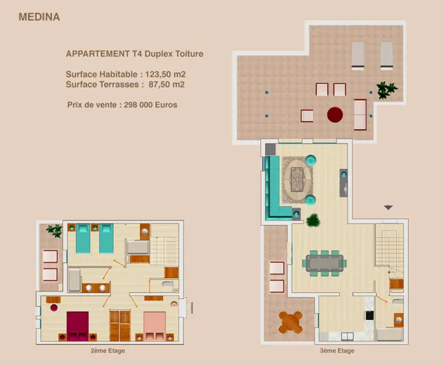 Medina apartment, T4 duplex with roof terrace