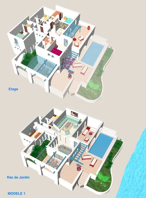 Villa model 1, 3D floor plans