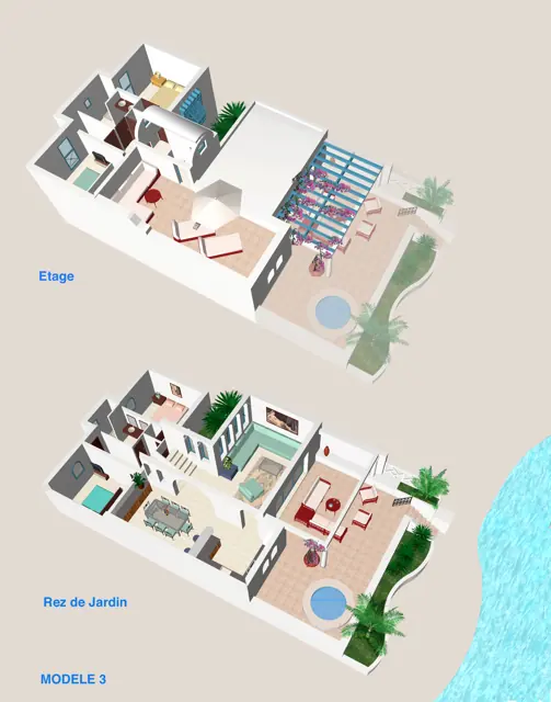 Villa model 3, 3D floor plans